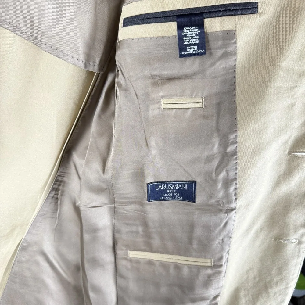 JCrew Ludlow Mens Blazer Tan 100% Italian Cotton Larusmiani Sz 38R Sport Coat